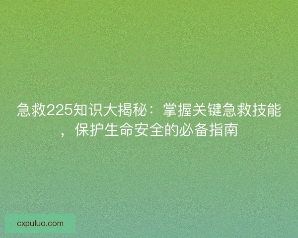 急救225知识大揭秘：掌握关键急救技能，保护生命安全的必备指南
