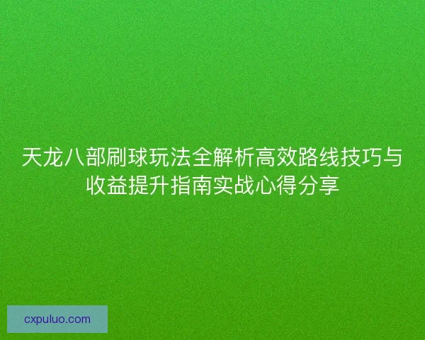 天龙八部刷球玩法全解析高效路线技巧与收益提升指南实战心得分享